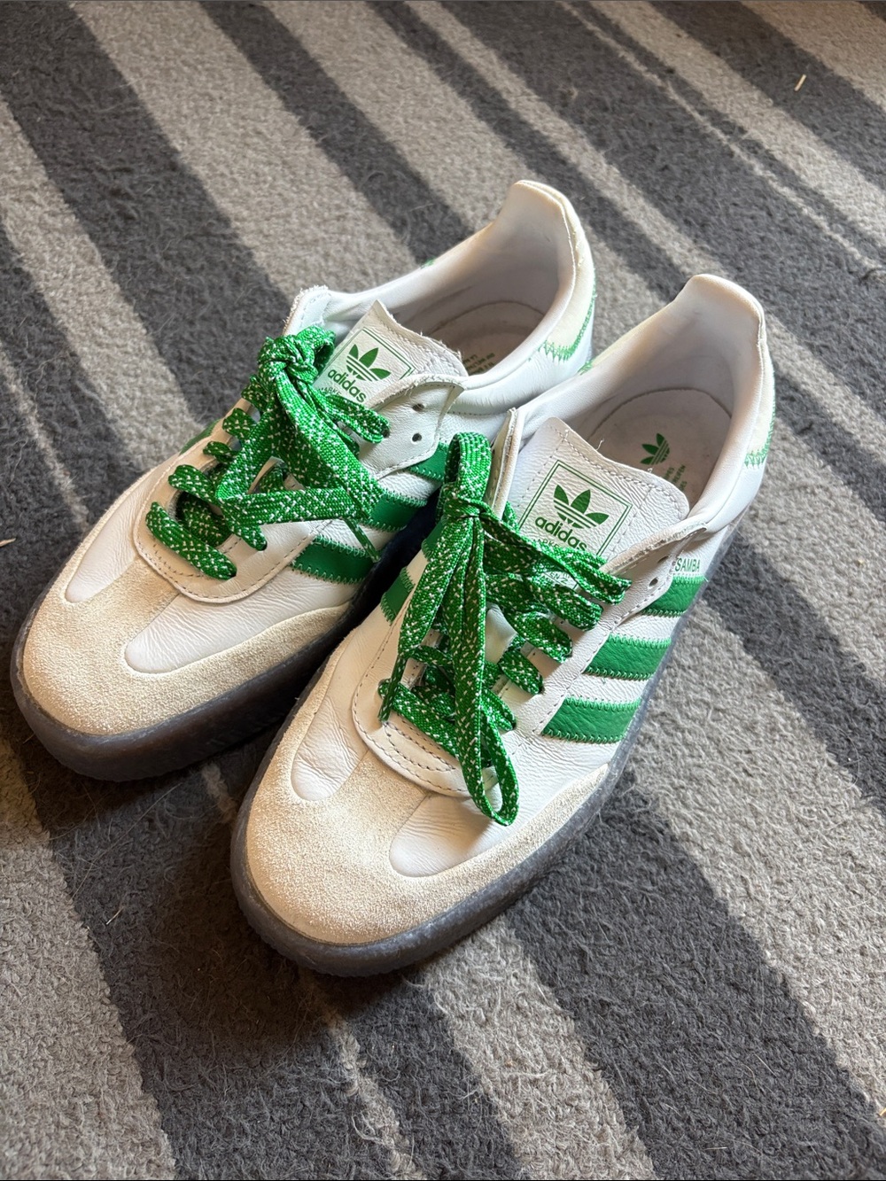 adidas sambae with Green Stripes and Laces